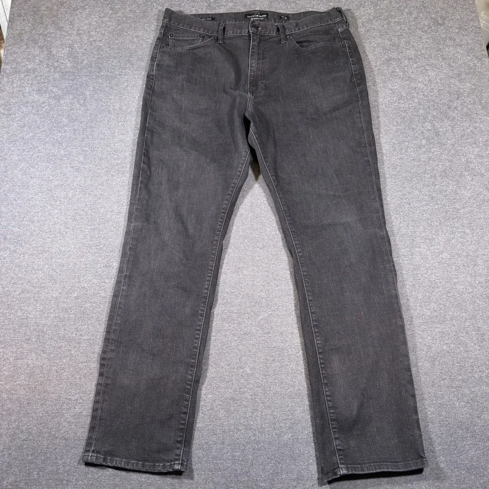 Lucky Brand 410 Athletic Slim Jeans Mens 36x32 Black Denim Stretch Pants Dark
